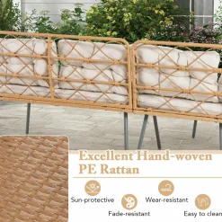 Tangkula 3 Pieces Corner Patio Furniture Set, PE Rattan L-Shaped Cushioned Sofa Set with Small Coffee Table