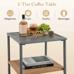 Tangkula 3 Pieces Corner Patio Furniture Set, PE Rattan L-Shaped Cushioned Sofa Set with Small Coffee Table