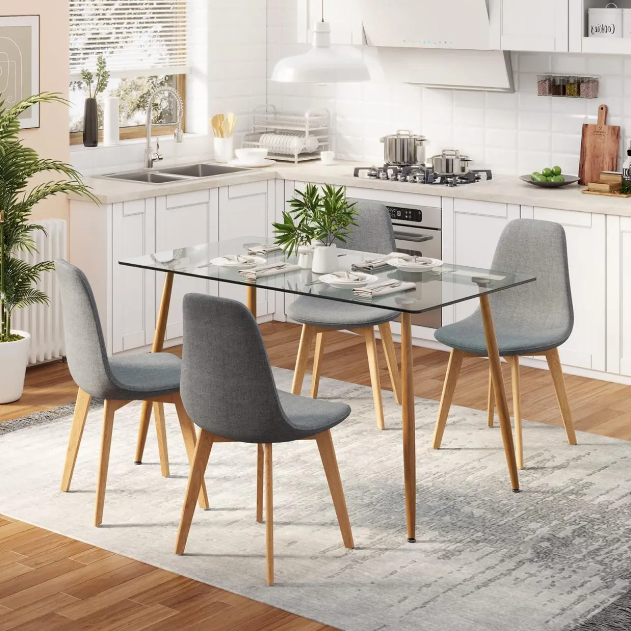 Tangkula 5 Pieces Dining Room Table Set, Modern Table & Chair Set for 4