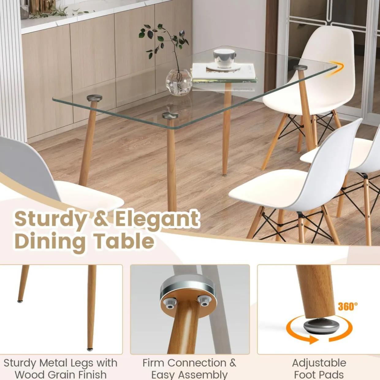 Tangkula 5 Pieces Dining Room Table Set, Modern Table & Chair Set for 4