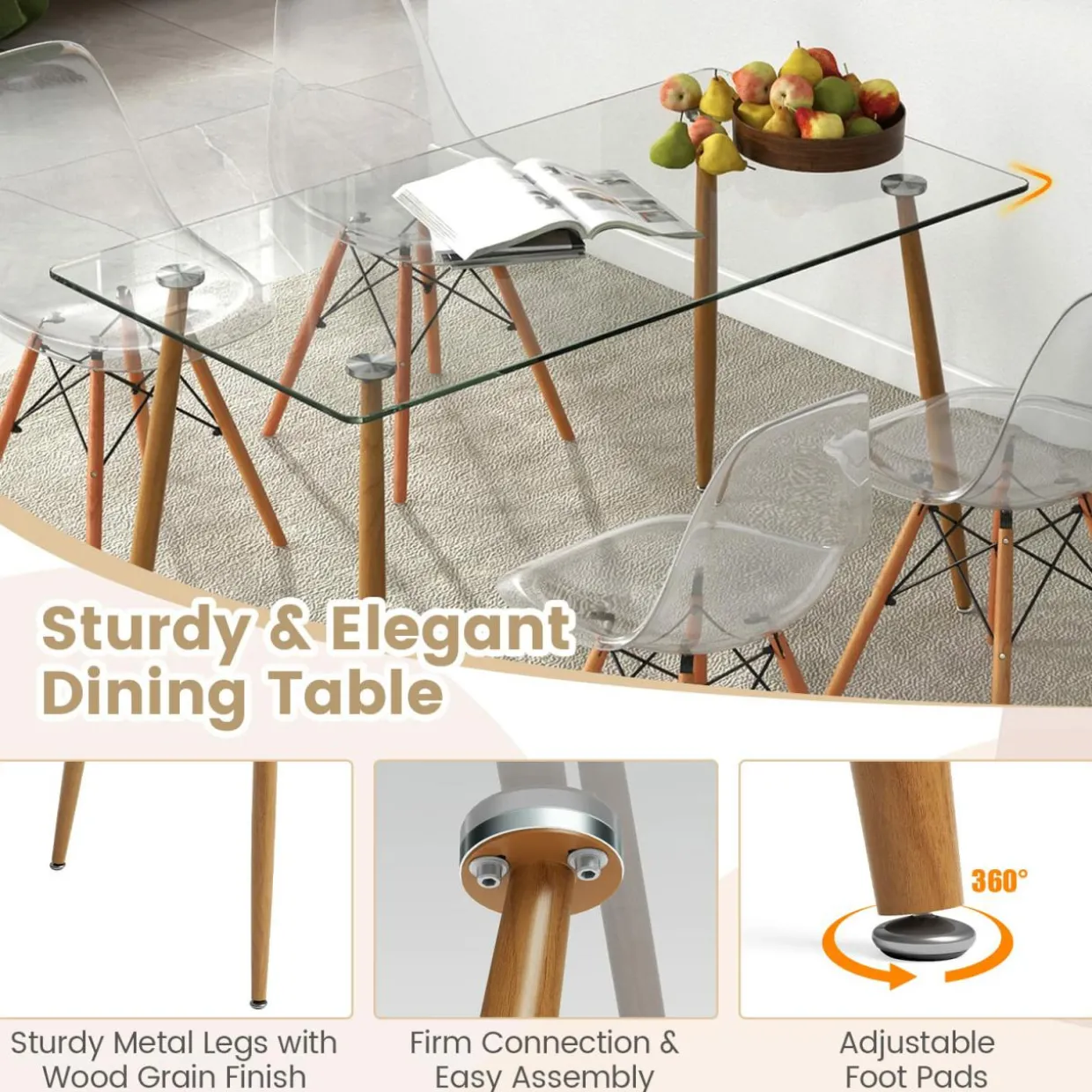 Tangkula 5 Pieces Dining Room Table Set, Modern Table & Chair Set for 4