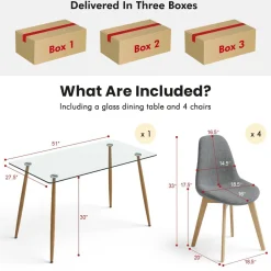Tangkula 5 Pieces Dining Room Table Set, Modern Table & Chair Set for 4