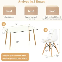 Tangkula 5 Pieces Dining Room Table Set, Modern Table & Chair Set for 4