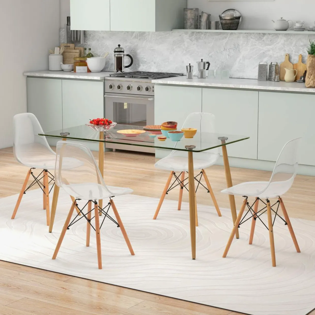 Tangkula 5 Pieces Dining Room Table Set, Modern Table & Chair Set for 4