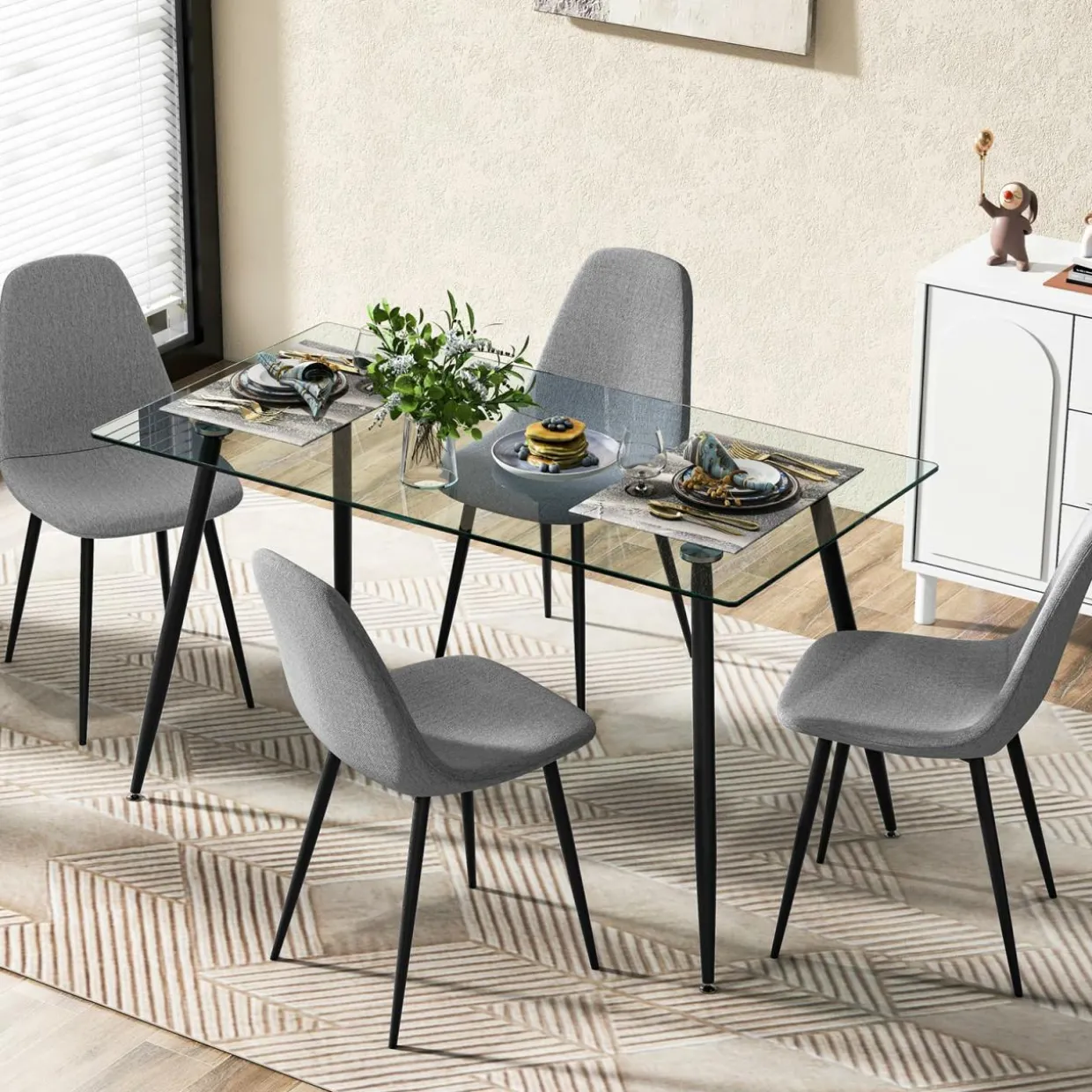 Tangkula 5 Pieces Dining Room Table Set, Modern Table & Chair Set for 4