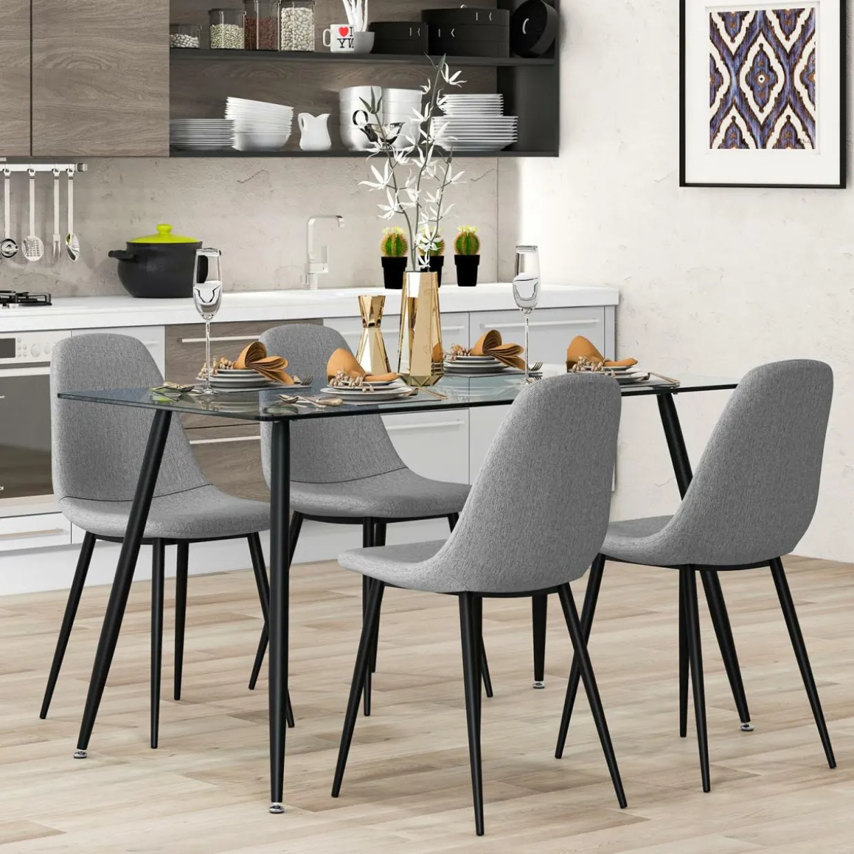 Tangkula 5 Pieces Dining Room Table Set, Modern Table & Chair Set for 4