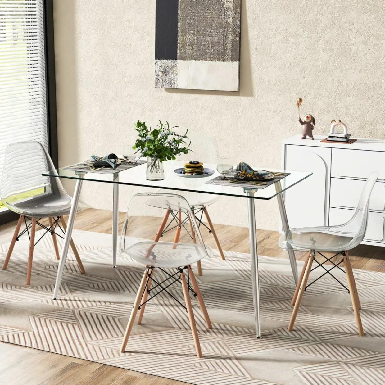 Tangkula 5 Pieces Dining Room Table Set, Modern Table & Chair Set for 4