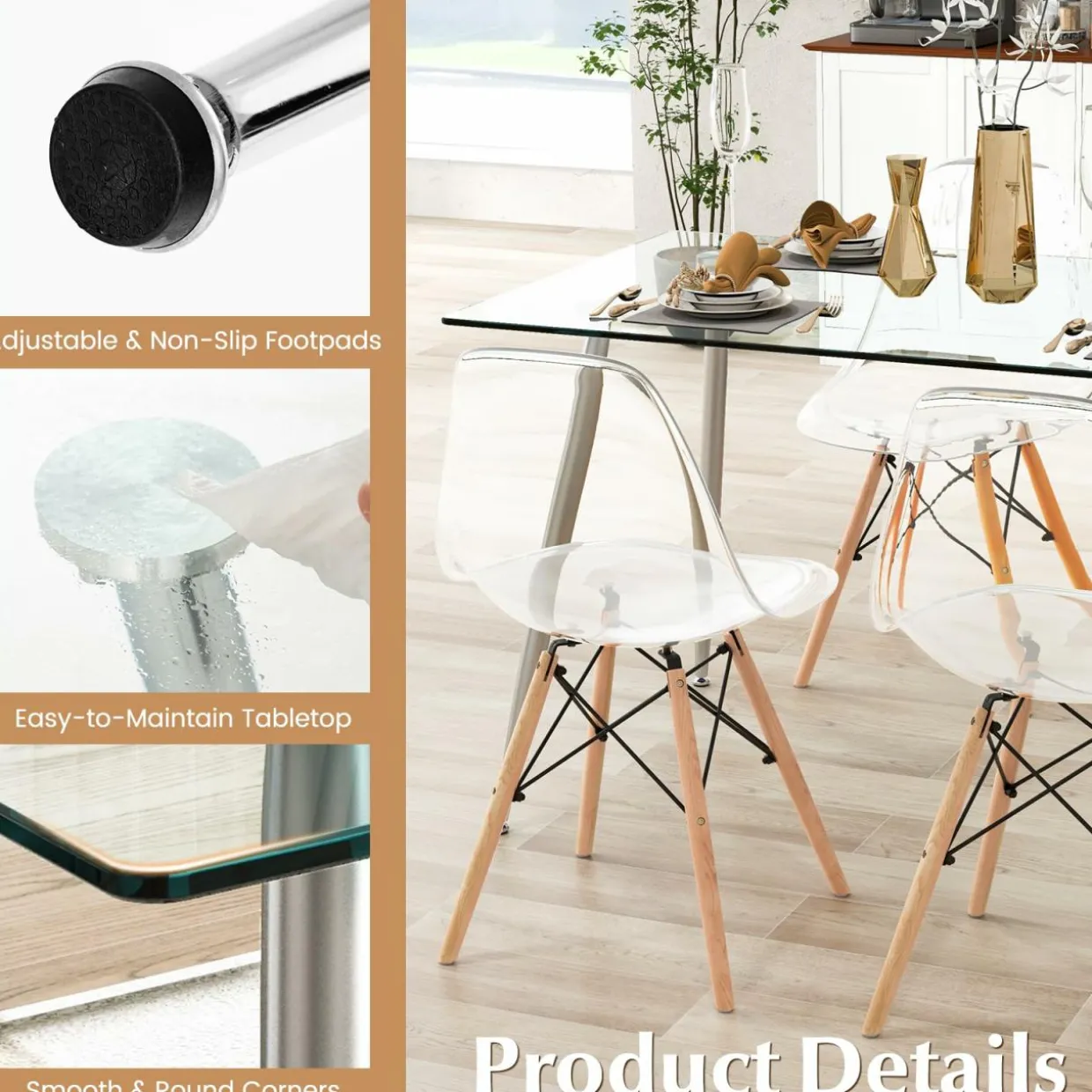 Tangkula 5 Pieces Dining Room Table Set, Modern Table & Chair Set for 4