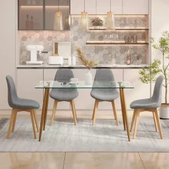 Tangkula 5 Pieces Dining Room Table Set, Modern Table & Chair Set for 4