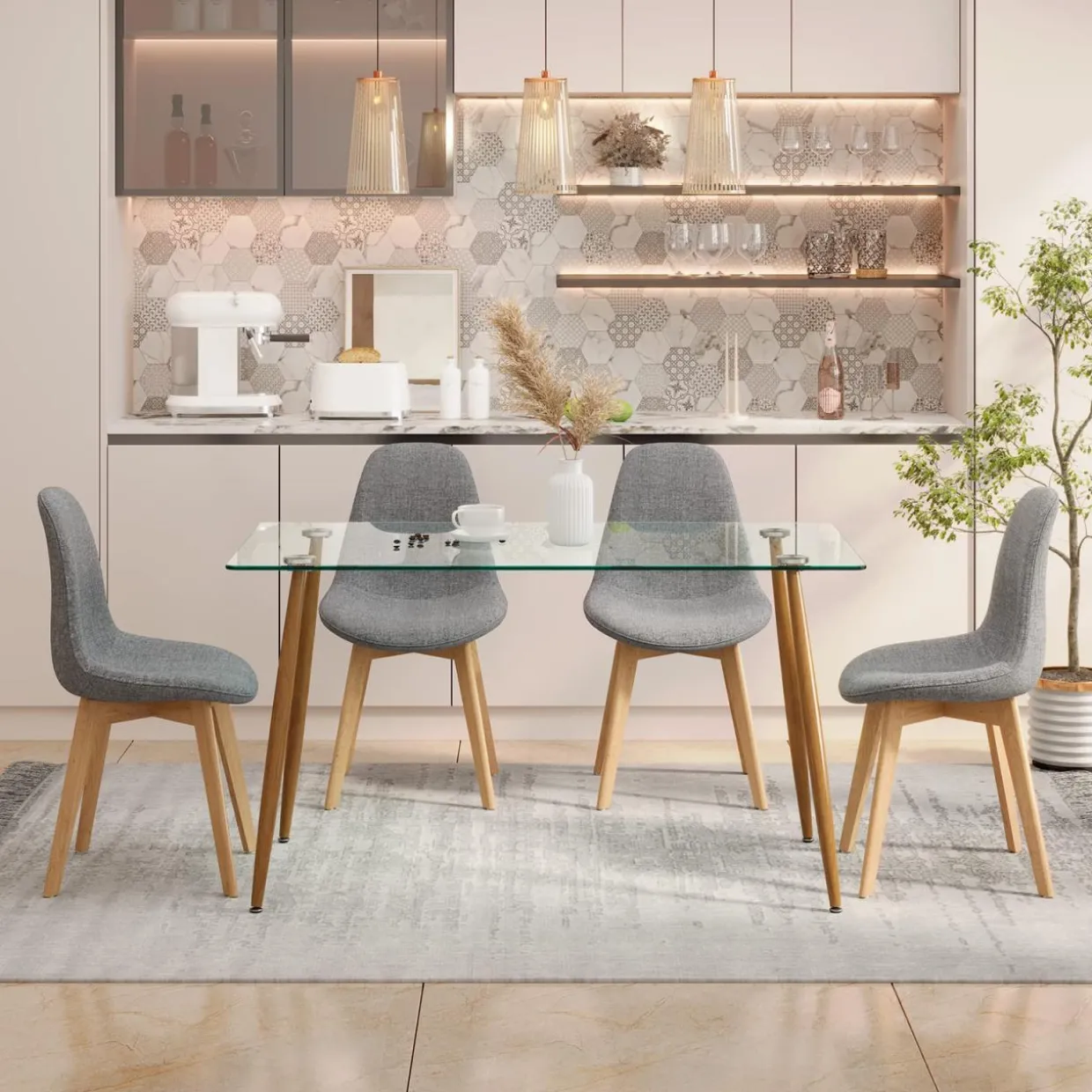 Tangkula 5 Pieces Dining Room Table Set, Modern Table & Chair Set for 4