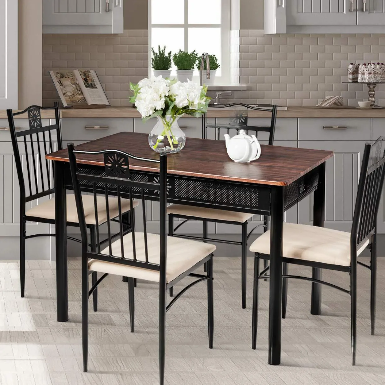 Tangkula 5 Pieces Dining Table and Chairs Set