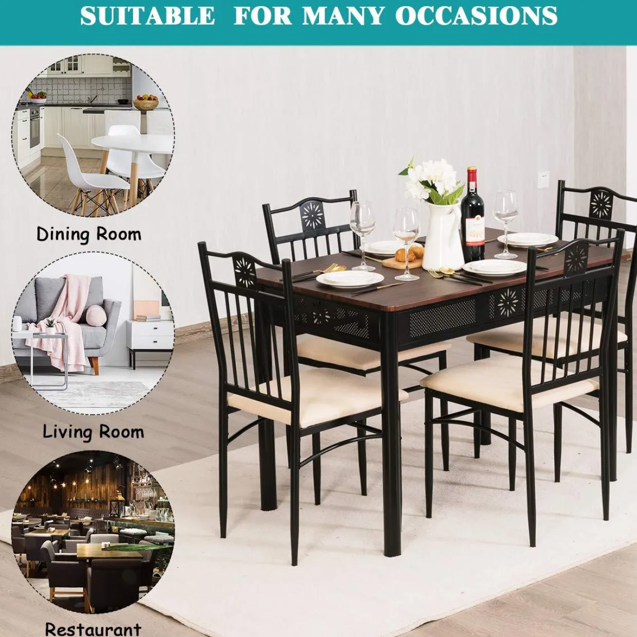 Tangkula 5 Pieces Dining Table and Chairs Set