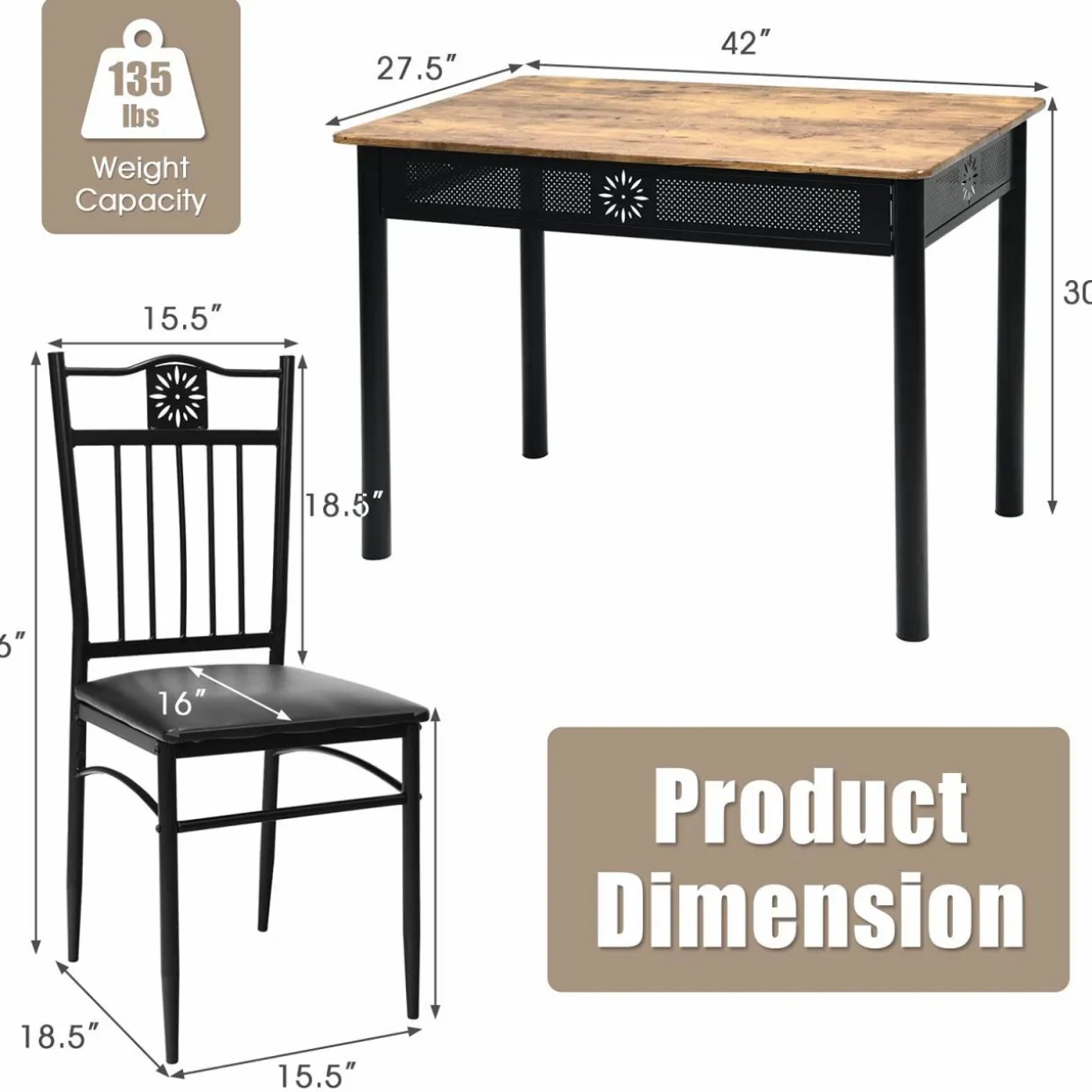 Tangkula 5 Pieces Dining Table and Chairs Set