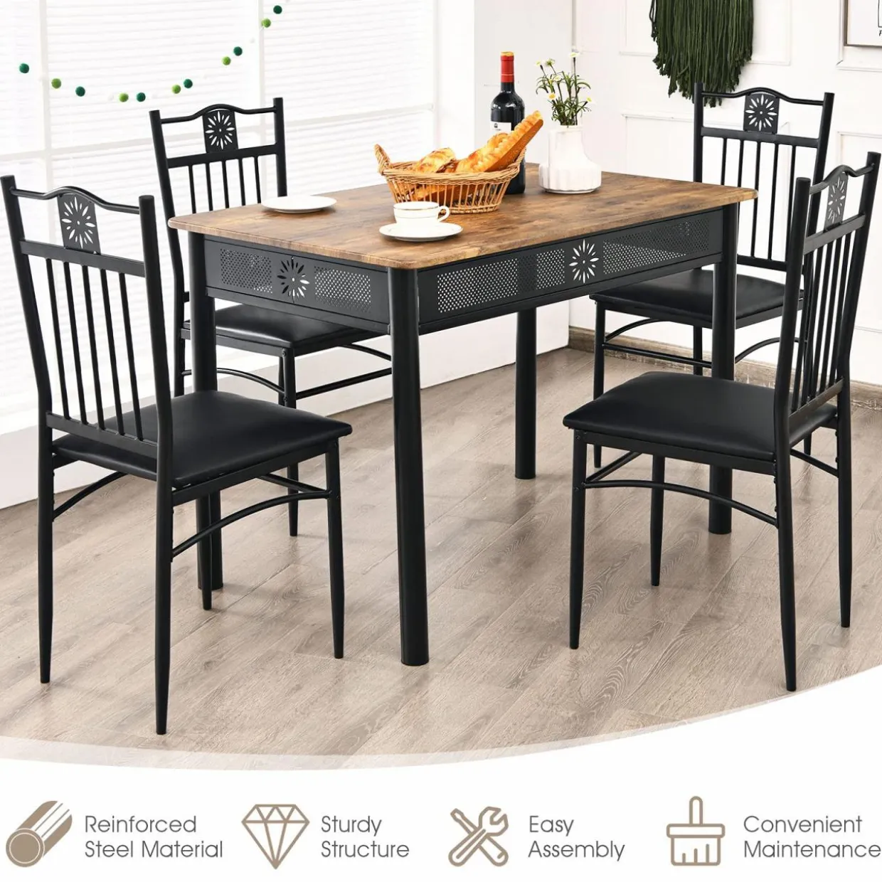 Tangkula 5 Pieces Dining Table and Chairs Set