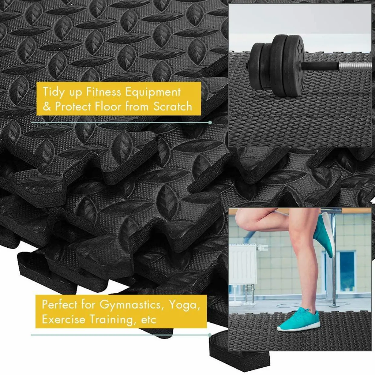 Tangkula 12 Pieces EVA Exercise Floor Mats with Border, 1/2" Interlocking Soft Foam Puzzle Play Mats