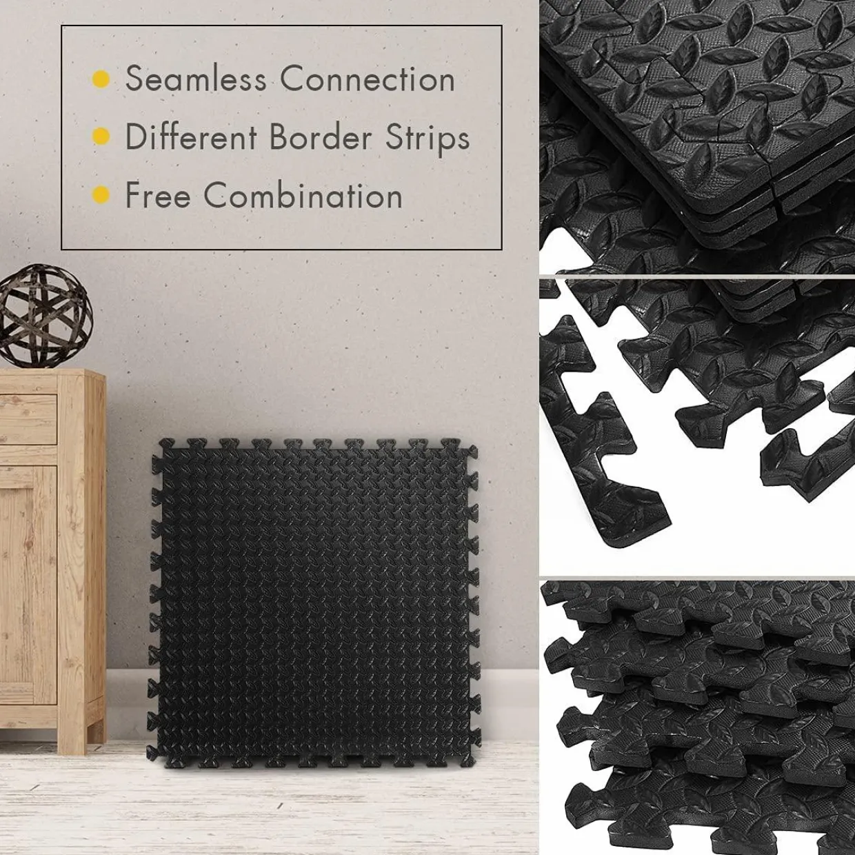 Tangkula 12 Pieces EVA Exercise Floor Mats with Border, 1/2" Interlocking Soft Foam Puzzle Play Mats