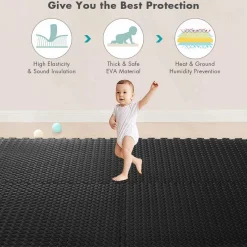 Tangkula 12 Pieces EVA Exercise Floor Mats with Border, 1/2