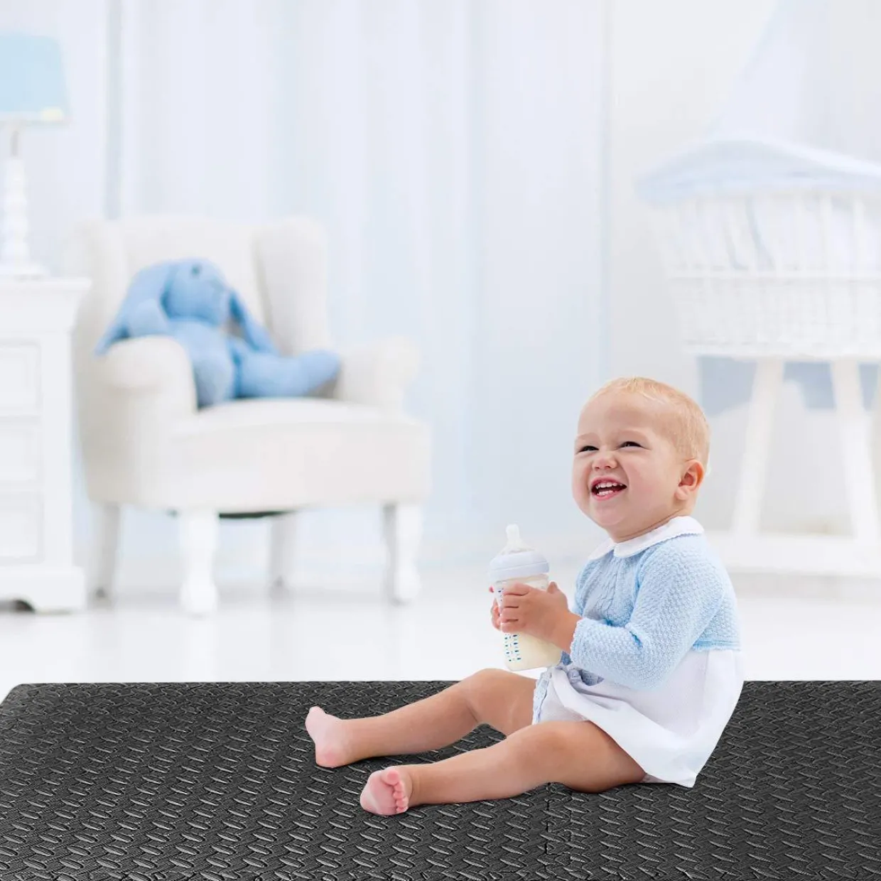 Tangkula 12 Pieces EVA Exercise Floor Mats with Border, 1/2" Interlocking Soft Foam Puzzle Play Mats