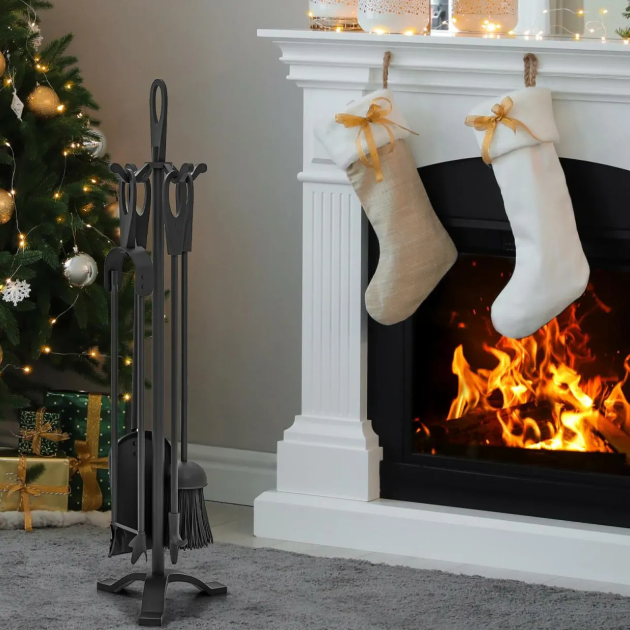 Tangkula 5 Pieces Fireplace Tool Set, Fireplace Accessories with Poker