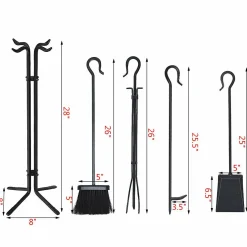 Tangkula 5 Pieces Fireplace Tools Wrought Iron Toolset 4 Tools & Decor Holder Indoor Outdoor Tong