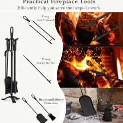 Tangkula 5 Pieces Fireplace Tool Set, Fireplace Accessories with Poker
