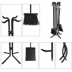 Tangkula 5 Pieces Fireplace Tools Wrought Iron Toolset 4 Tools & Decor Holder Indoor Outdoor Tong