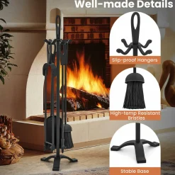 Tangkula 5 Pieces Fireplace Tool Set, Fireplace Accessories with Poker