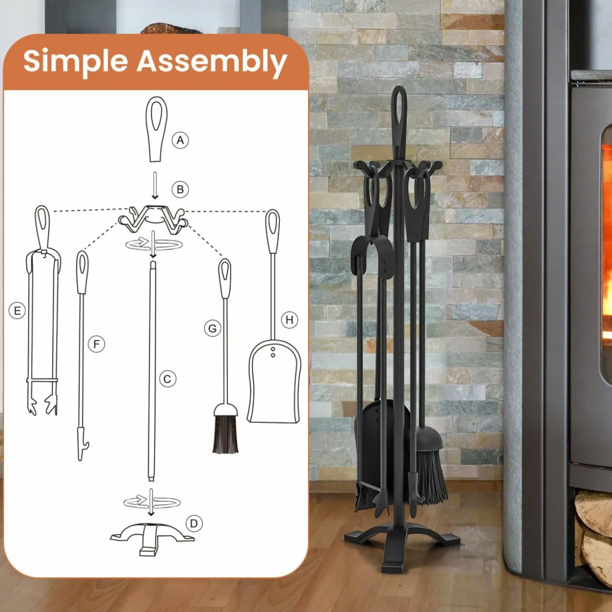 Tangkula 5 Pieces Fireplace Tool Set, Fireplace Accessories with Poker