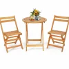 Tangkula 3 Pieces Folding Patio Bistro Set, Solid Acacia Wood Table and Chairs