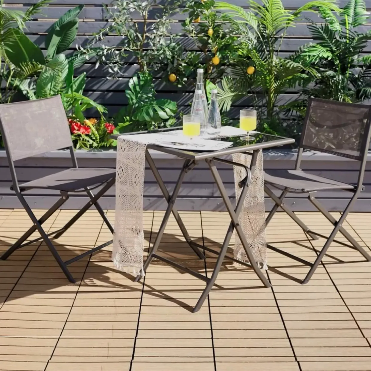 Tangkula 3 Pieces Folding Patio Bistro Set, Outdoor Furniture Set for Garden Porch Backyard Poolside