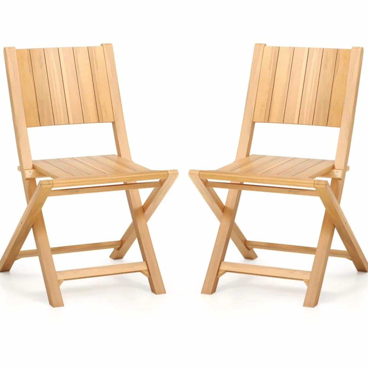 Tangkula 2/4 Pieces Folding Patio Chairs(Slat Back)