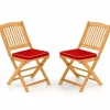 Tangkula 2/4 Pieces Folding Outdoor Dining Chairs, Acacia Wood Patio Chairs with Soft Cushions