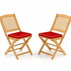 Tangkula 2/4 Pieces Folding Outdoor Dining Chairs, Acacia Wood Patio Chairs with Soft Cushions
