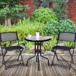 Tangkula 3 Pieces Folding Patio Bistro Set, Outdoor Folding Chairs & Table Set