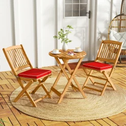 Tangkula 2/4 Pieces Folding Outdoor Dining Chairs, Acacia Wood Patio Chairs with Soft Cushions