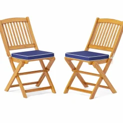 Tangkula 2/4 Pieces Folding Outdoor Dining Chairs, Acacia Wood Patio Chairs with Soft Cushions