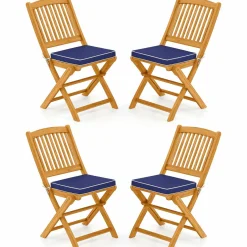 Tangkula 2/4 Pieces Folding Outdoor Dining Chairs, Acacia Wood Patio Chairs with Soft Cushions