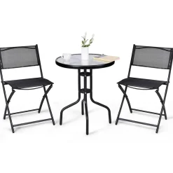 Tangkula 3 Pieces Folding Patio Bistro Set, Outdoor Folding Chairs & Table Set
