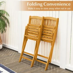 Tangkula 2/4 Pieces Folding Outdoor Dining Chairs, Acacia Wood Patio Chairs with Soft Cushions