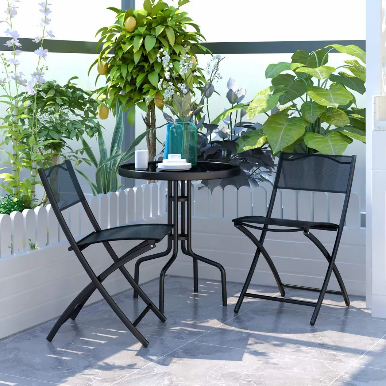 Tangkula 3 Pieces Folding Patio Bistro Set, Outdoor Folding Chairs & Table Set