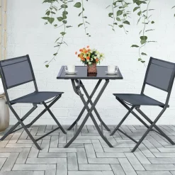 Tangkula 3 Pieces Folding Patio Bistro Set, Outdoor Furniture Set for Garden Porch Backyard Poolside