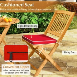Tangkula 2/4 Pieces Folding Outdoor Dining Chairs, Acacia Wood Patio Chairs with Soft Cushions