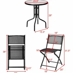 Tangkula 3 Pieces Folding Patio Bistro Set, Outdoor Folding Chairs & Table Set