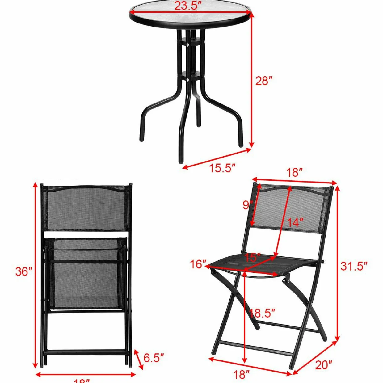 Tangkula 3 Pieces Folding Patio Bistro Set, Outdoor Folding Chairs & Table Set
