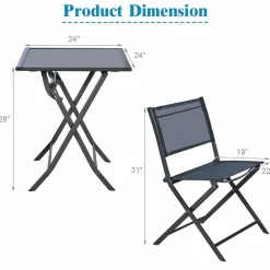 Tangkula 3 Pieces Folding Patio Bistro Set, Outdoor Furniture Set for Garden Porch Backyard Poolside