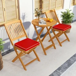 Tangkula 2/4 Pieces Folding Outdoor Dining Chairs, Acacia Wood Patio Chairs with Soft Cushions