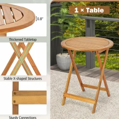 Tangkula 3 Pieces Folding Patio Bistro Set, Solid Acacia Wood Table and Chairs