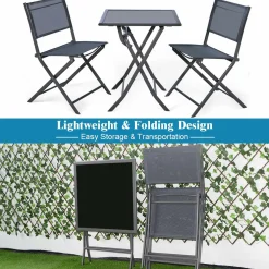 Tangkula 3 Pieces Folding Patio Bistro Set, Outdoor Furniture Set for Garden Porch Backyard Poolside