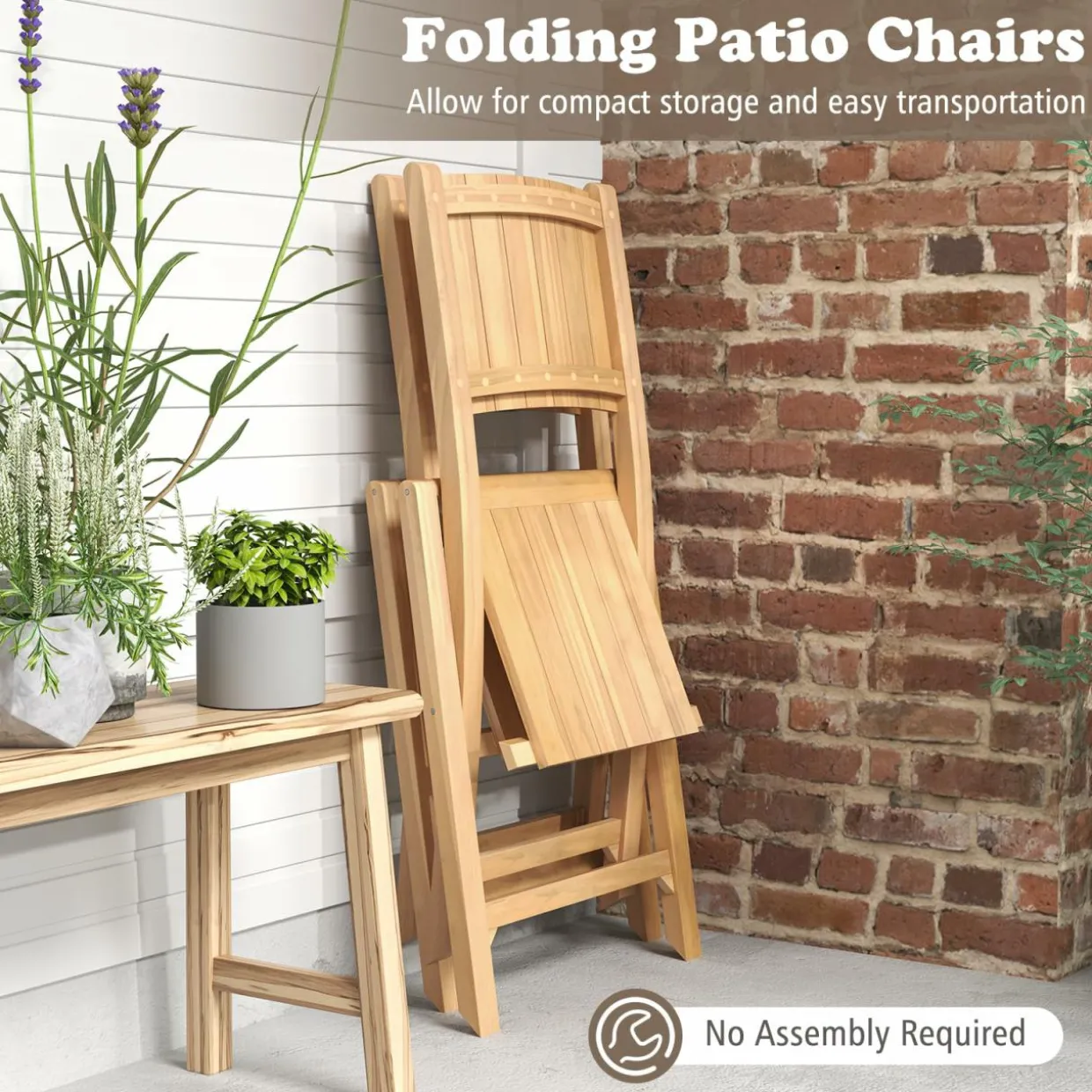 Tangkula 2/4 Pieces Folding Patio Chairs(Slat Back)