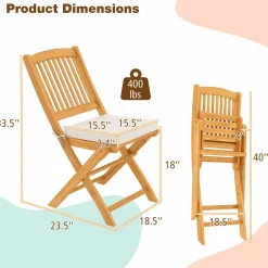 Tangkula 2/4 Pieces Folding Outdoor Dining Chairs, Acacia Wood Patio Chairs with Soft Cushions